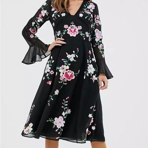 ASOS Design embroidered midi dress with lace trim | XL Size 14 | Floral print 🌺